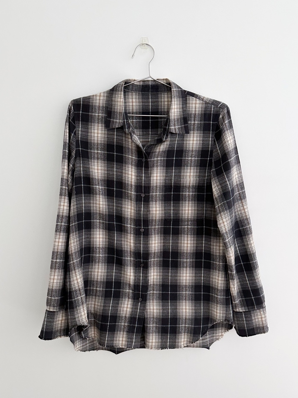 Vince Plaid Cotton Button Down Shirt Raw Hem Grunge Boyfriend Indie Size Medium